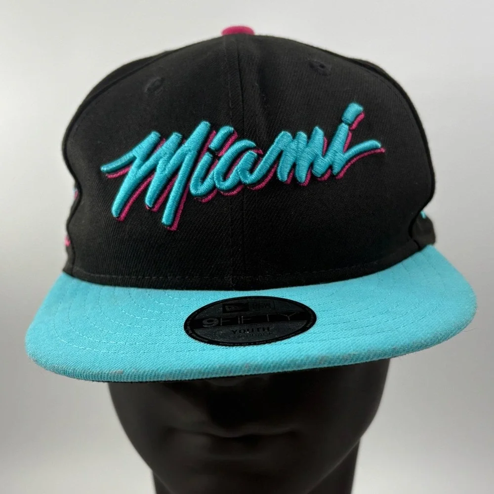 New Era 9FIFTY Miami Heat Vice City Youth Snapback Hat Black Teal Pink NBA Cap